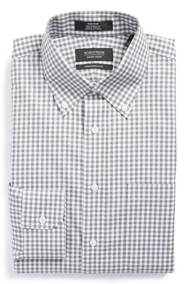 Men's Nordstrom Men's Shop Traditional Fit Non-iron Gingham Dress Shirt .5 32 - Grey