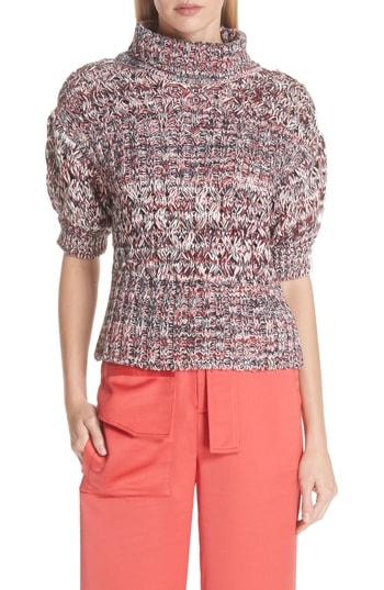 Women's Self-portrait Melange Cotton & Wool Sweater - Red