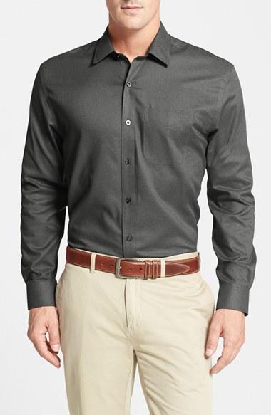 Men's Cutter & Buck 'epic Easy Care' Classic Fit Wrinkle Free Sport Shirt, Size - Black