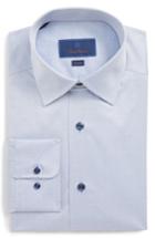 Men's David Donahue Herringbone Dot Slim Fit Sport Shirt - 34/35 - Blue