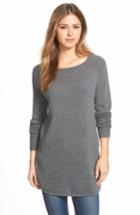 Women's Halogen Shirttail Wool & Cashmere Boatneck Tunic - Grey