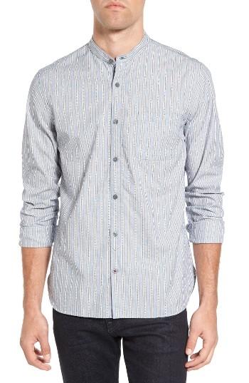 Men's John Varvatos Star Usa Trim Fit Stripe Band Collar Sport Shirt - Blue