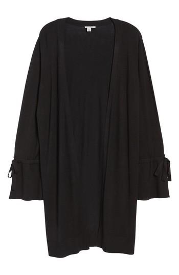 Women's Halogen Lightweight Tie Sleeve Cardigan, Size - Black