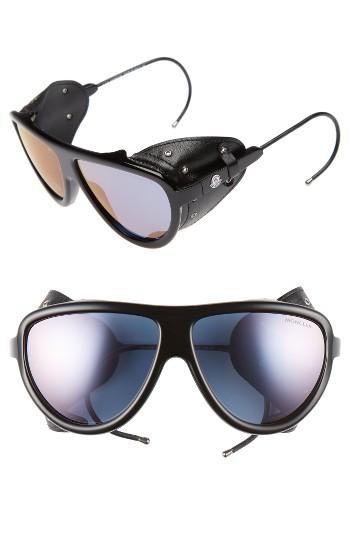 Women's Moncler 57mm Mirrored Shield Sunglasses - Black/ Gold/ Brown Mirror