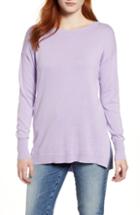 Petite Women's Caslon Zip Back High/low Tunic Sweater P - Purple