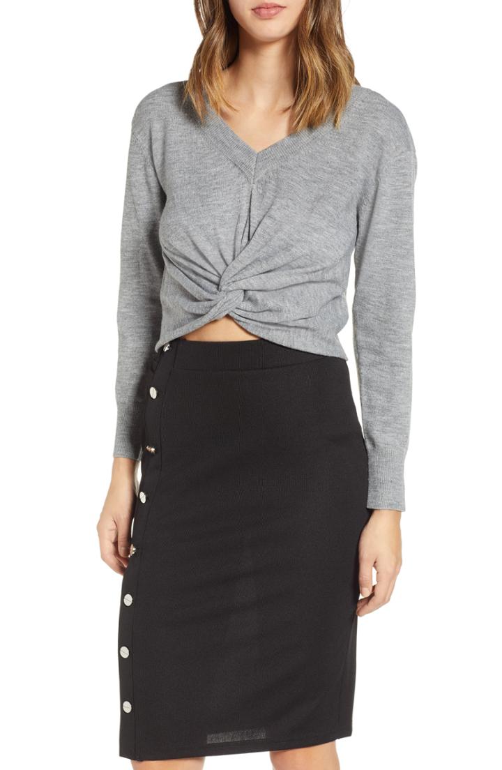 Women's J.o.a. Twist Front Knit Top - Grey