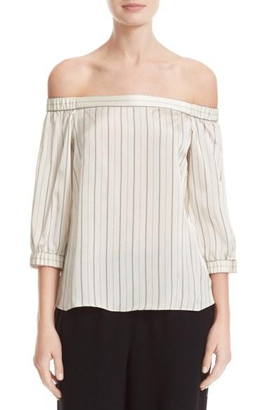 Women's Tibi Stripe Off The Shoulder Top - Ivory