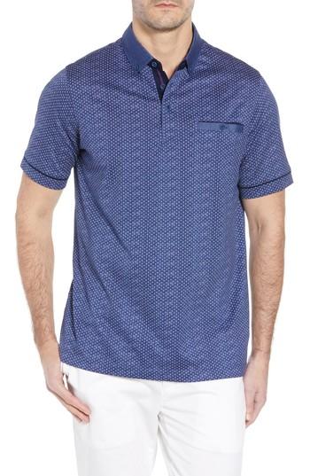 Men's Bugatchi Dot Print Polo - Blue