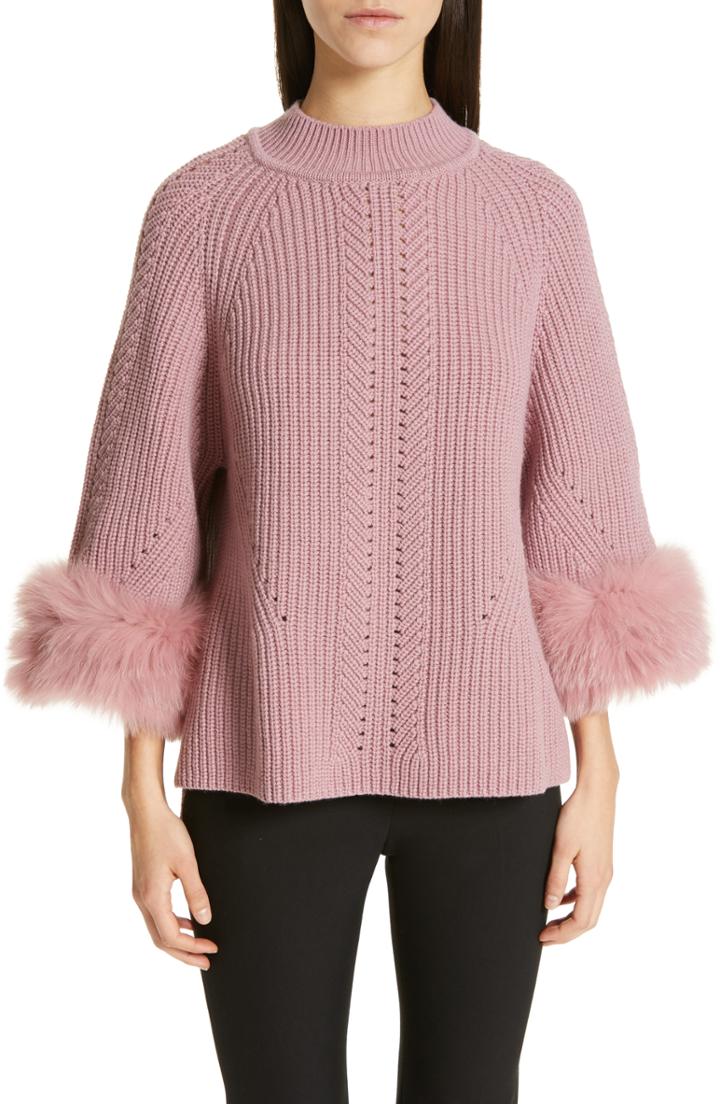 Women's Fendi Genuine Fox Fur Cuff Cashmere Sweater Us / 38 It - Pink