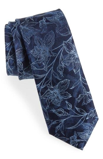 Men's Calibrate Warren Floral Silk Tie, Size - Blue