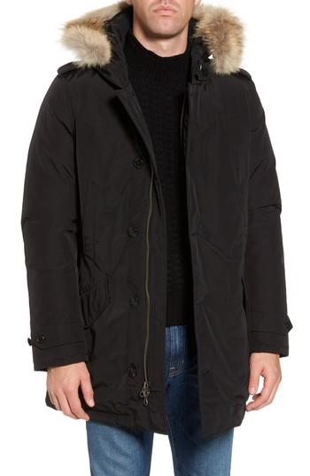Men's Woolrich John Rich & Bros. Polar Down Parka With Genuine Coyote Fur Trim, Size - Black