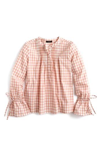 Women's J.crew Tie Sleeve Gingham Top With Pintucks, Size - Pink