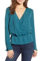 Women's Chelsea28 Floral Print Faux Wrap Top, Size - Blue/green