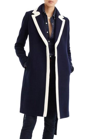 Women's J.crew Tipped Wrapped Stadium Cloth Coat - Blue