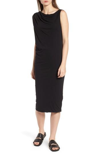 Women's James Perse Draped One-shoulder Midi Dress - Black