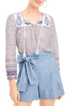 Women's J.crew Floral Paisley Cotton Peasant Top - Blue