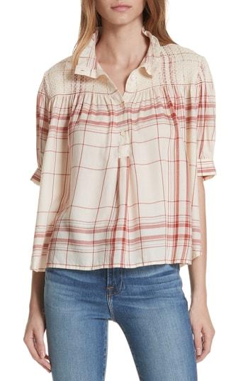 Women's Frame Check Smocked Blouse - Ivory