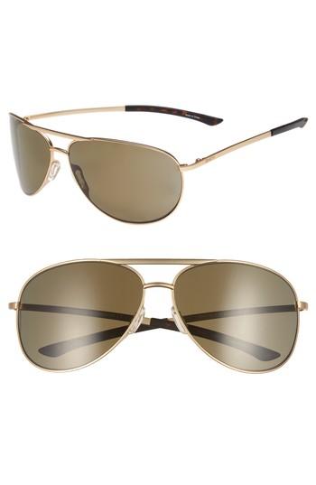 Women's Smith Serpico Slim 2.0 65mm Chromapop(tm) Polarized Aviator Sunglasses - Matte Gold/ Grey Polar