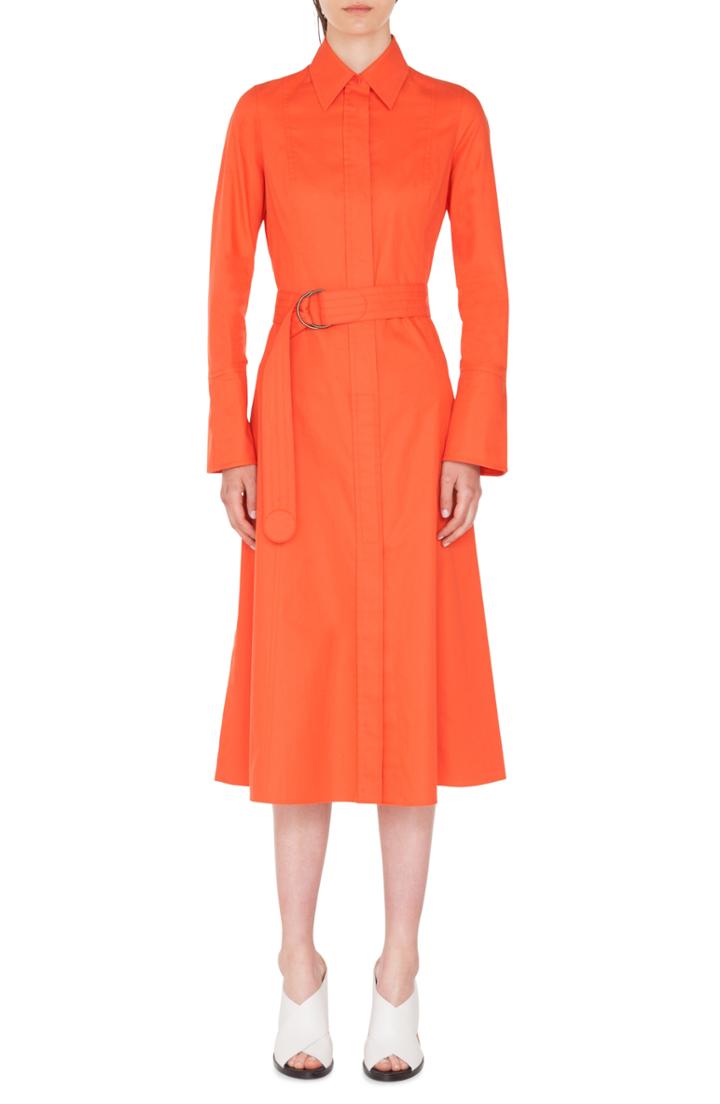 Women's Akris Punto Belted Stretch Cotton Shirtdress - Orange