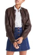 Women's Madewell Leather Bomber Jacket, Size - Brown