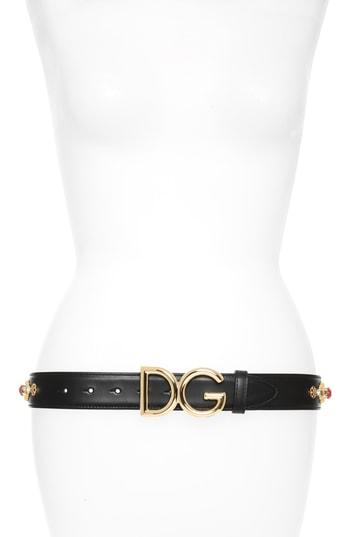 Women's Dolce & Gabbana Family Lux Jewel Embellished Leather Belt - Nero/ Oro