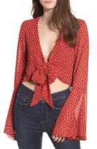 Women's 4si3nna Tie Front Bell Sleeve Top - Red