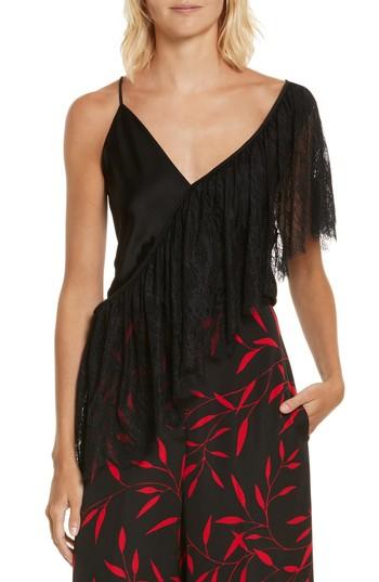 Women's Diane Von Furstenberg Asymmetrical Ruffle Lace Top, Size - Black