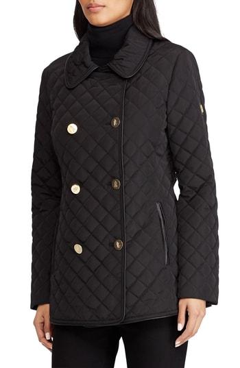 Women's Lauren Ralph Lauren Double Breasted Quilted Coat - Black