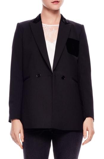 Women's Sandro Velvet Detail Blazer Us / 34 Fr - Black