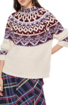 Women's Topshop Reverse Fair Isle Sweater Us (fits Like 2-4) - Beige