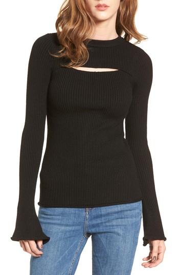 Women's Cotton Emporium Cutout Ribbed Sweater - Black