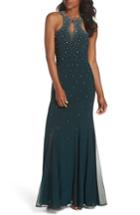 Women's Morgan & Co. Embellished Keyhole Trumpet Gown - Green