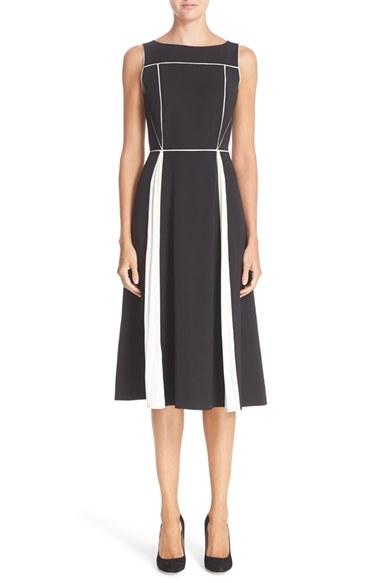 Women's Nordstrom Signature And Caroline Issa Piped Detail Pleated Silk Dress