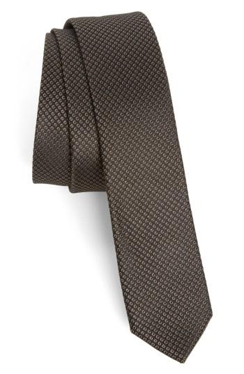 Men's The Kooples Dot Pattern Silk Skinny Tie, Size - Brown