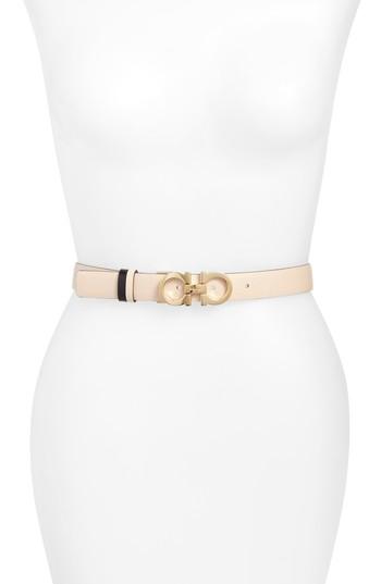 Women's Salvatore Ferragamo Reversible Gancini Calfskin Leather Belt 0 - Macadamia/ Nero