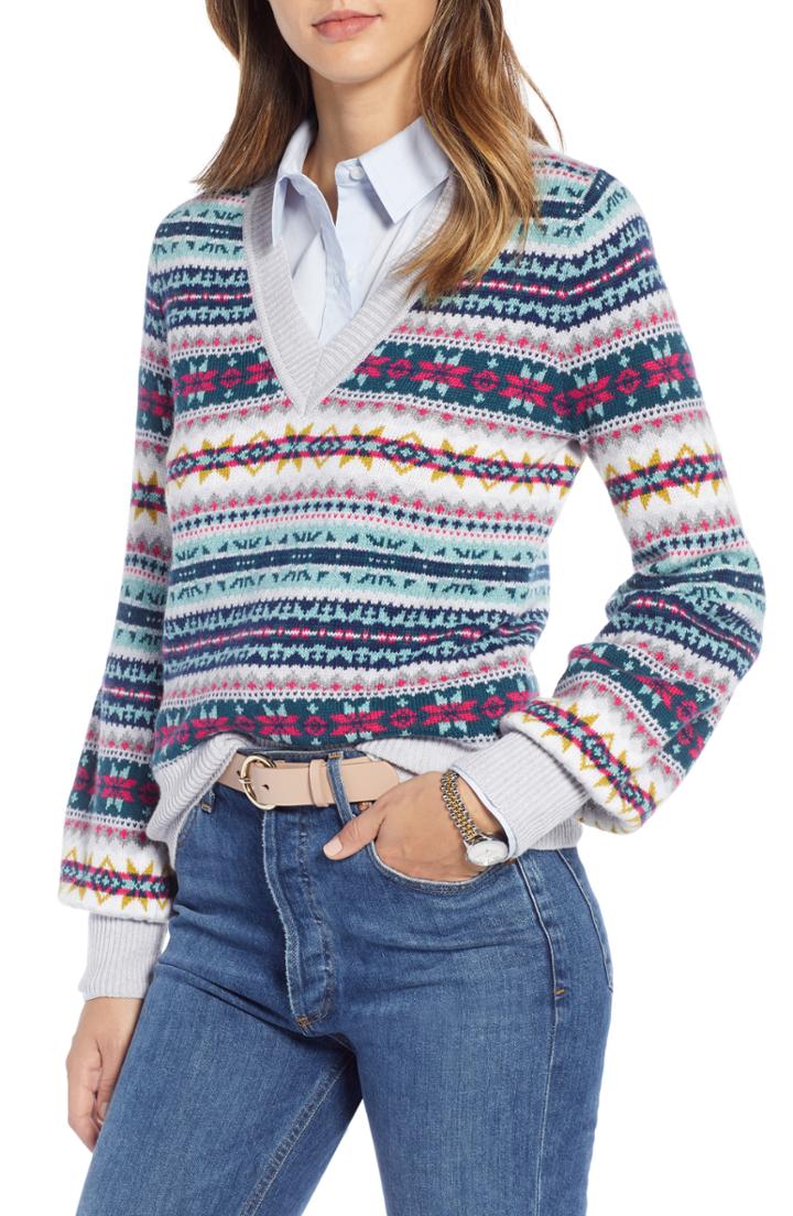 Women's 1901 Fair Isle Cotton Wool Sweater, Size - Grey