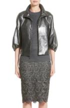 Women's St. John Collection Pearlized Nappa Leather Jacket, Size - Grey