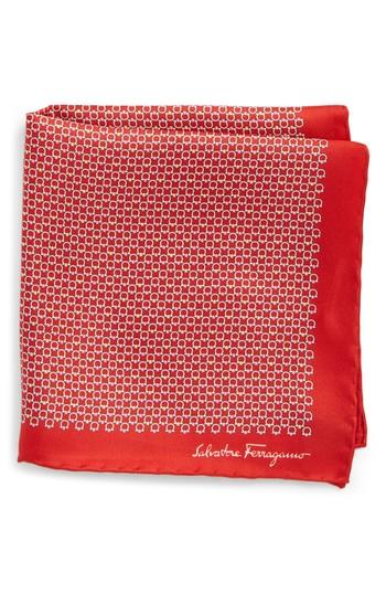 Men's Salvatore Ferragamo Energia Medallion Silk Pocket Square, Size - Red