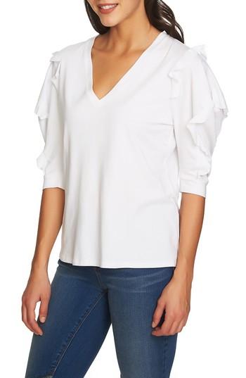 Women's 1.state Ruffle Puff Sleeve Top - White