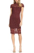 Petite Women's Tadashi Shoji Mock Neck Corded Tulle Sheath Dress P - Red