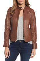 Petite Women's Cole Haan Leather Moto Jacket P - Brown