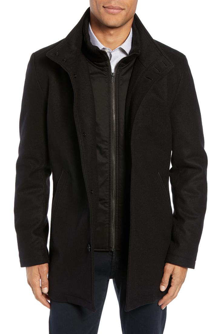Men's Vince Camuto Classic Wool Blend Car Coat With Inset Bib, Size - Black
