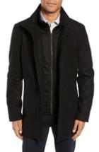 Men's Vince Camuto Classic Wool Blend Car Coat With Inset Bib, Size - Black