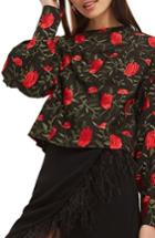 Women's Topshop Rose Embroidered Balloon Sleeve Blouse Us (fits Like 0) - Black