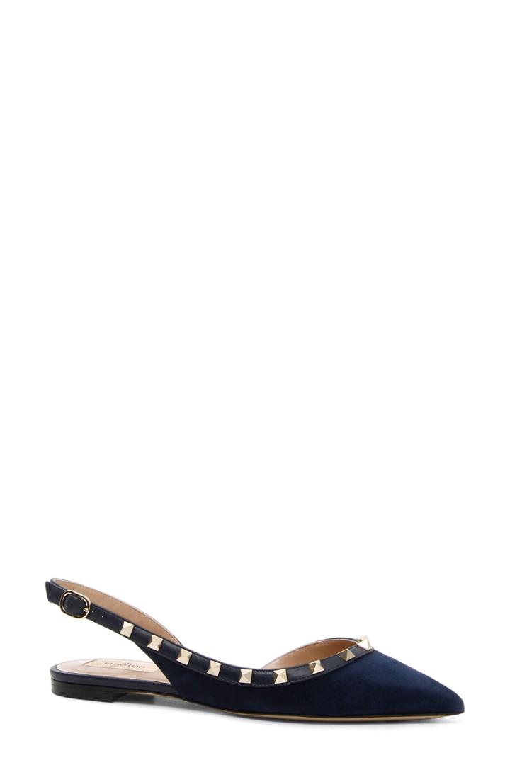 Women's Valentino Garavani Rockstud Slingback Ballerina Flat Us / 38eu - Blue
