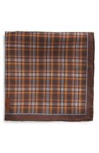 Men's Robert Talbott Plaid Silk Pocket Square, Size - Brown