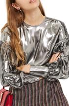 Women's Topshop Balloon Sleeve Lame Blouse Us (fits Like 0) - Metallic