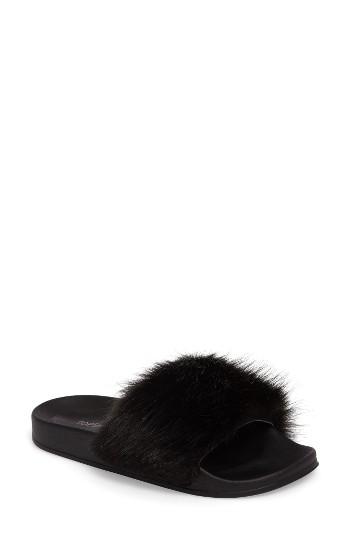 Women's Topshop Hoot Faux Fur Slide Sandal .5us / 35eu - Black