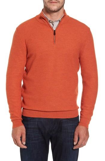 Men's David Donahue Honeycomb Quarter Zip Sweater, Size - Orange