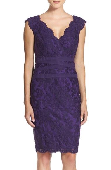 Women's Tadashi Shoji Embroidered Lace Sheath Dress - Purple
